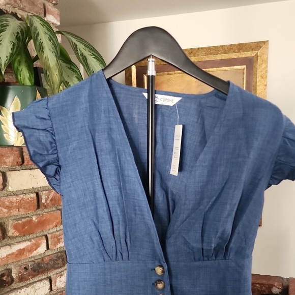 NWT Cupshe Blue Button Front Mini Dress Medium - Picture 3 of 10